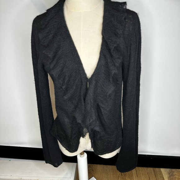 Sarah Pacini L black sweater royal alpaca nylon blend designer ruffled soft - Picture 9 of 11